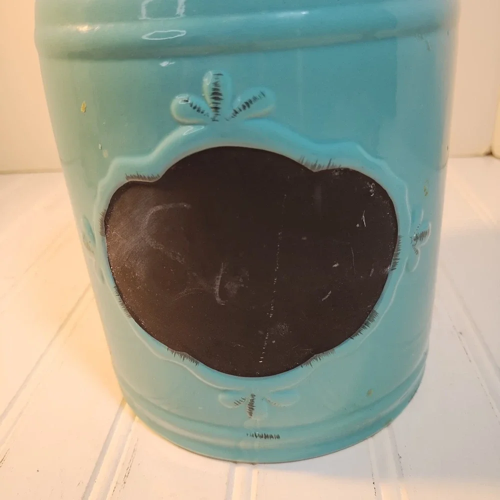 Valencia Collection Aqua Blu Canister Air Tight Rooster Lids & Chalkboard Front